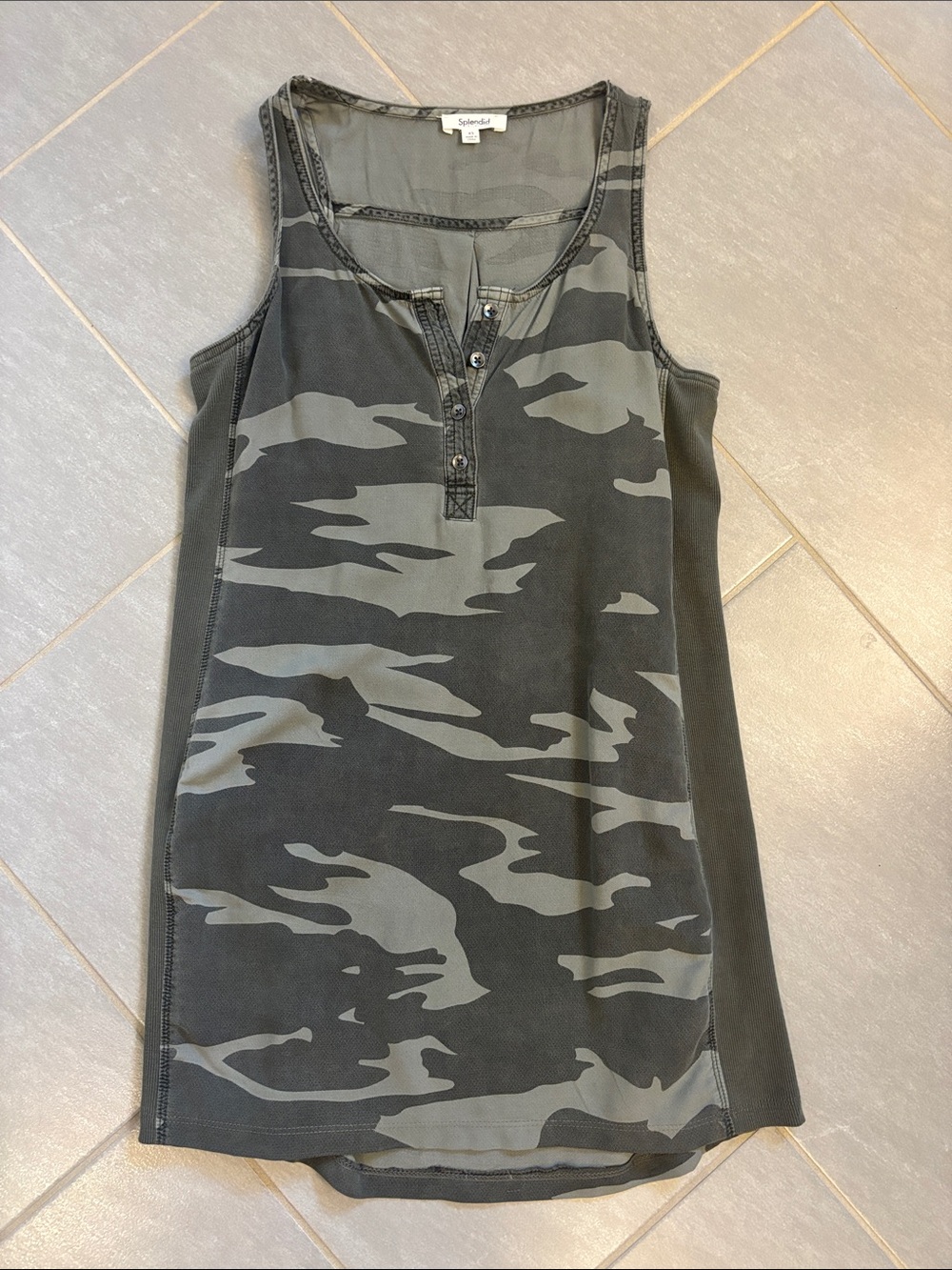 Splendid Camouflage Henley Tank - Olive & Dark Gray